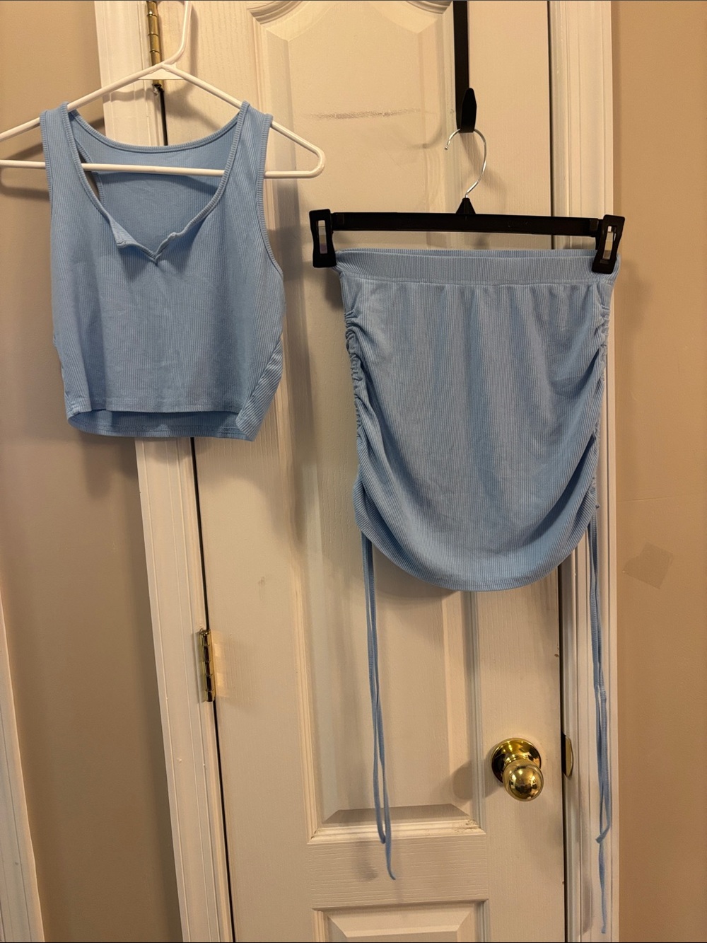 Light Blue Ruched Side-Tie Mini Skirt - Women